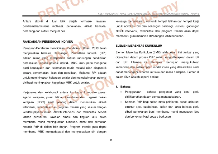 Pratonton muka 22 lembaran DSKP Pendidikan Seni Visual Tahun 6 — Pendidikan Khas (Masalah Pembelajaran) — Pendidikan Kesenian Tahun 6