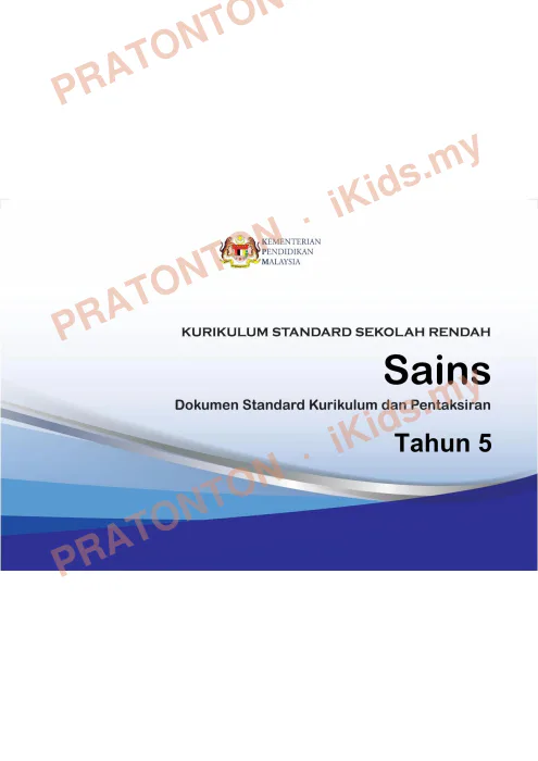 Pratonton muka 1 lembaran DSKP Sains Tahun 5 (Semakan) — Sains Tahun 5