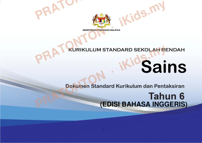 Pratonton muka 1 lembaran DSKP Science Year 6 — Edisi Bahasa Inggeris (DLP) — Sains Tahun 6