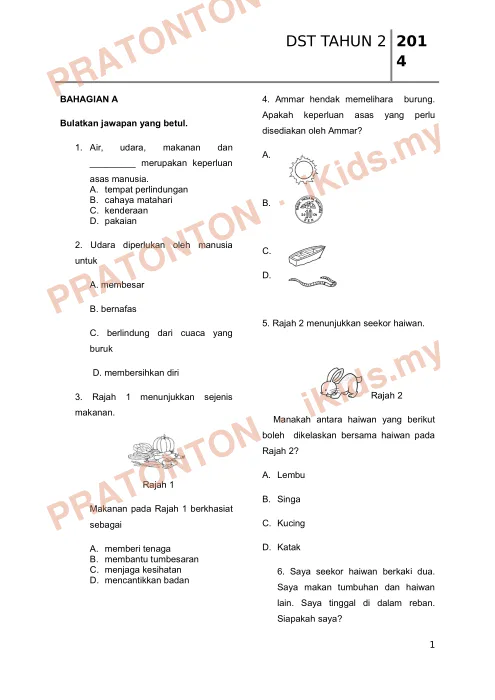 Pratonton muka 1 lembaran DST TAHUN 2 201 — Sains Tahun 2