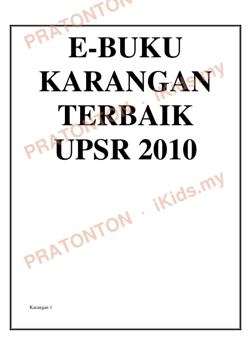 Pratonton muka 1 lembaran E-Buku Karangan Terbaik UPSR — Bahasa Melayu Tahun 6