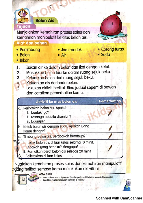 Pratonton muka 1 lembaran Eksperimen Sains — Sains Tahun 3