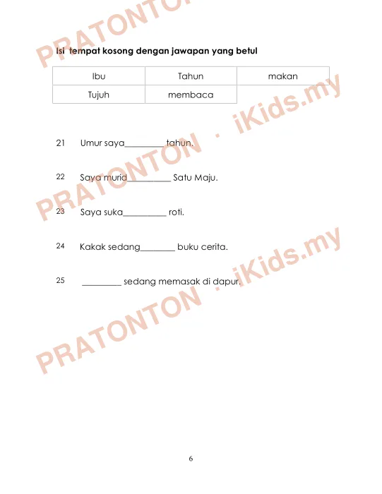 Pratonton muka 5 lembaran Encik Chong — Bahasa Melayu Tahun 1
