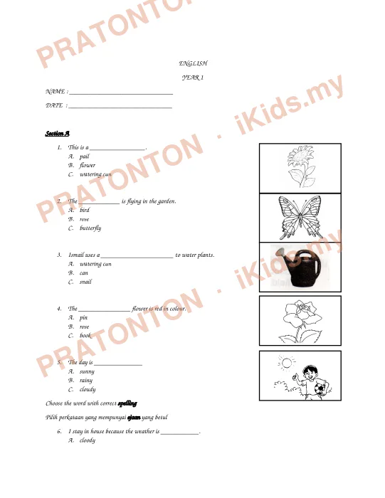 Pratonton muka 1 lembaran ENGLISH — Bahasa Inggeris Tahun 1