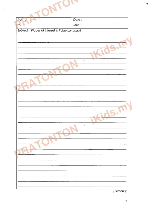 Pratonton muka 4 lembaran English Final Year Test 12 — Bahasa Inggeris Tahun 4
