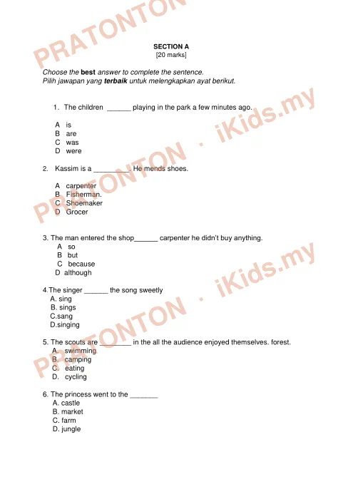 Pratonton muka 1 lembaran English Final Year Test 3 — Bahasa Inggeris Tahun 4