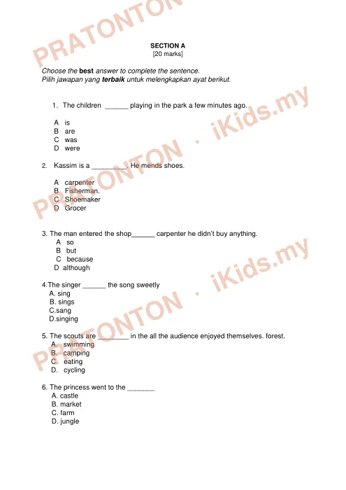 Pratonton muka 1 lembaran English Final Year Test 4 — Bahasa Inggeris Tahun 4