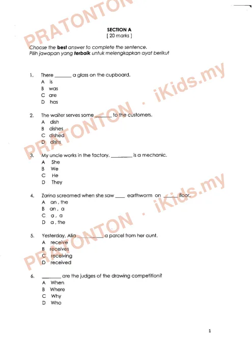 Pratonton muka 1 lembaran English Final Year Test 5 — Bahasa Inggeris Tahun 4