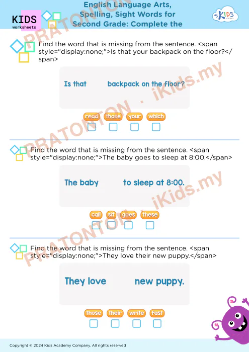 Pratonton muka 1 lembaran English Language Arts, — Bahasa Inggeris Tahun 2