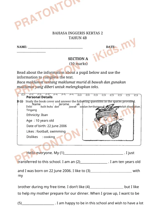 Pratonton muka 1 lembaran English Learning Material — Bahasa Inggeris Tahun 4