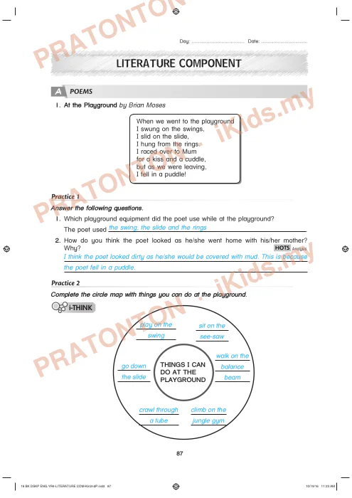Pratonton muka 1 lembaran English Literature Answers 1 — Bahasa Inggeris Tahun 4