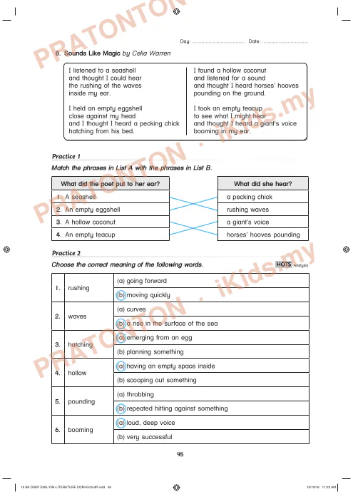 Pratonton muka 9 lembaran English Literature Answers 1 — Bahasa Inggeris Tahun 4