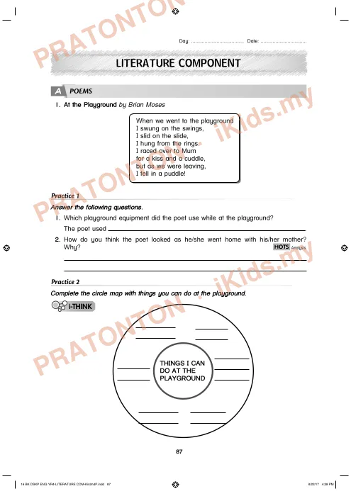Pratonton muka 1 lembaran English Literature Practice 1 — Bahasa Inggeris Tahun 4