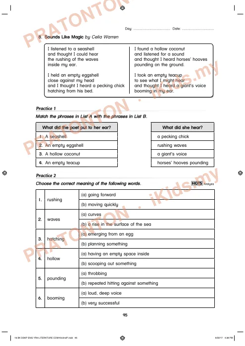 Pratonton muka 9 lembaran English Literature Practice 1 — Bahasa Inggeris Tahun 4