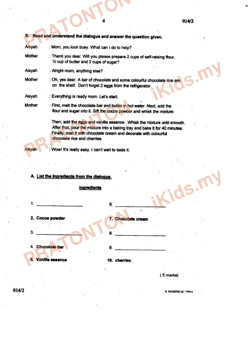 Pratonton muka 4 lembaran English Mid-Year Test 3 — Bahasa Inggeris Tahun 4