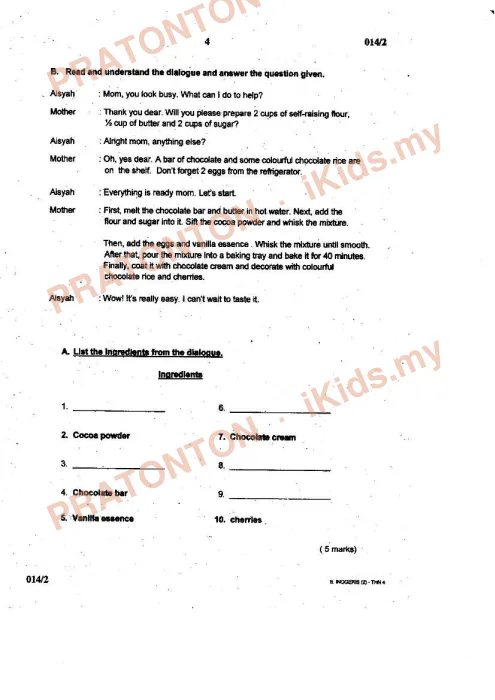 Pratonton muka 4 lembaran English Mid-Year Test 1 — Bahasa Inggeris Tahun 4