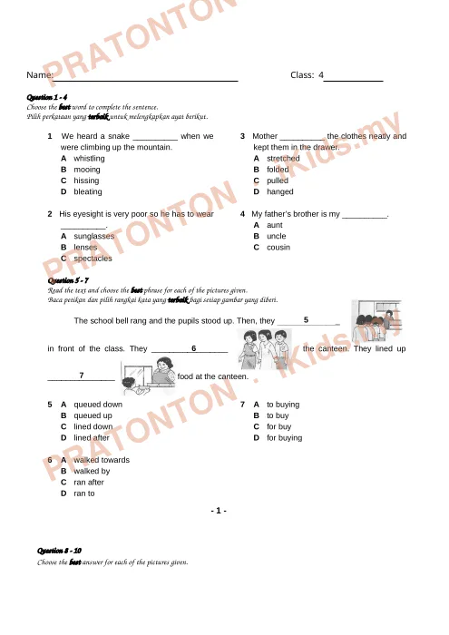 Pratonton muka 1 lembaran English Practice 14 — Bahasa Inggeris Tahun 4