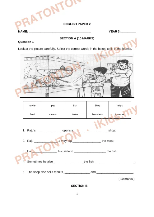 Pratonton muka 1 lembaran English Practice 7 — Bahasa Inggeris Tahun 3