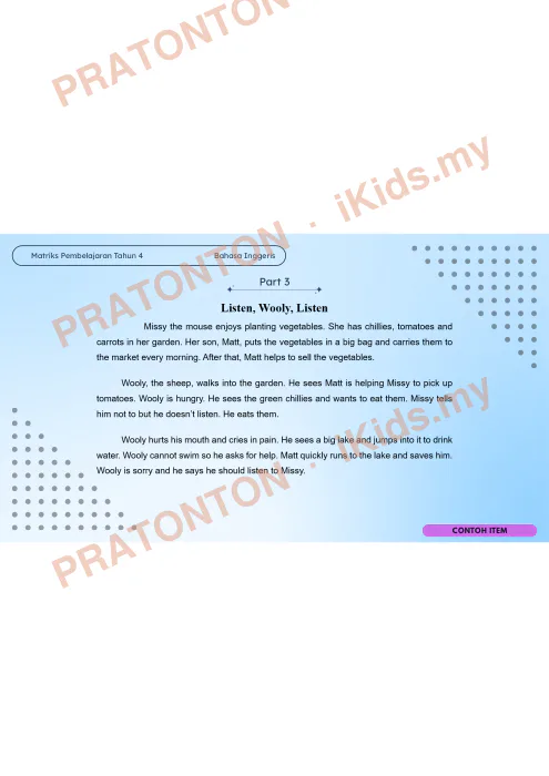 Pratonton muka 5 lembaran English Test Format 1 — Bahasa Inggeris Tahun 4