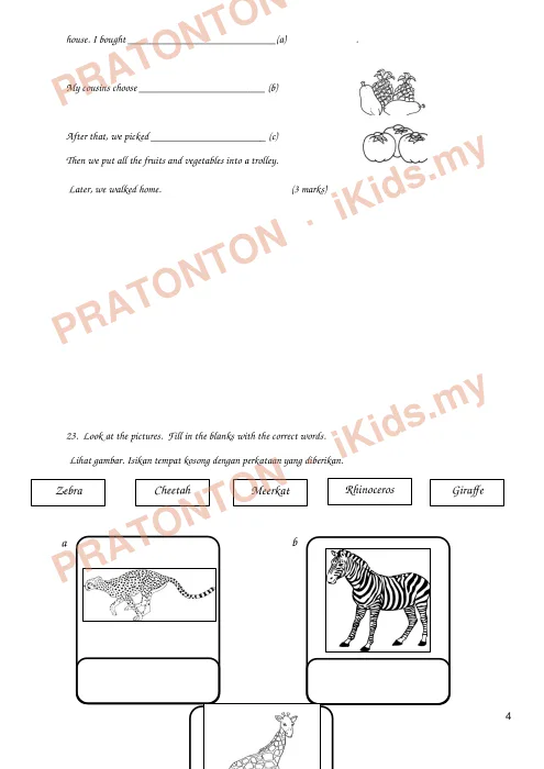 Pratonton muka 4 lembaran English Test — Bahasa Inggeris Tahun 3