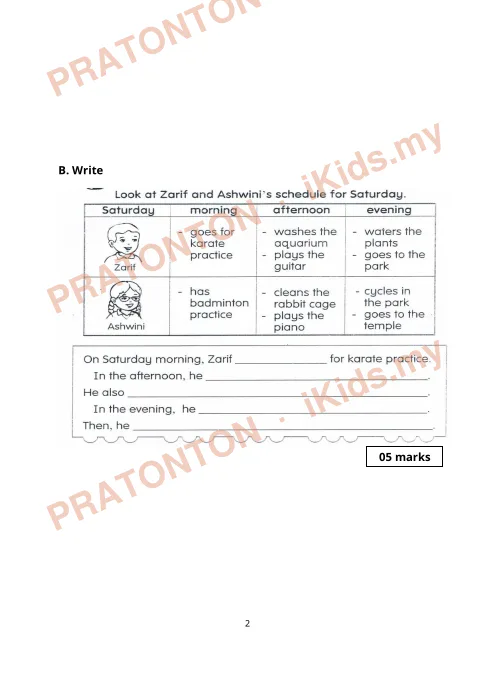 Pratonton muka 2 lembaran English Test — Bahasa Inggeris Tahun 3