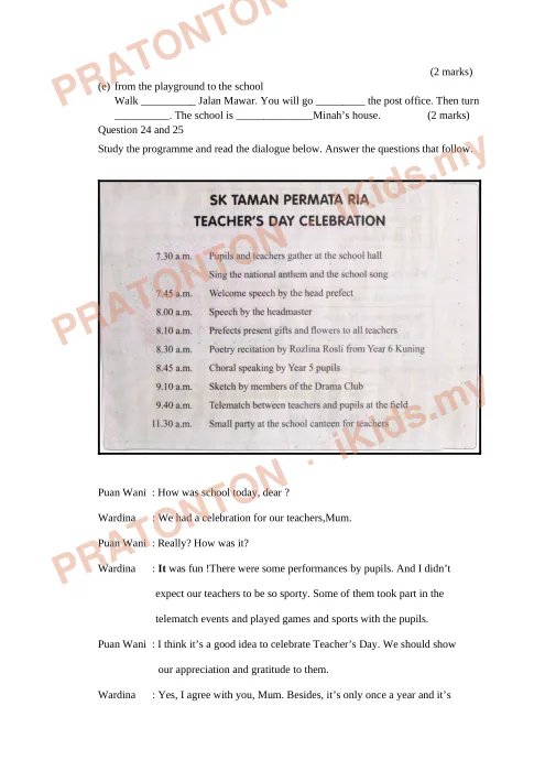 Pratonton muka 8 lembaran English Test Section A 3 — Bahasa Inggeris Tahun 4