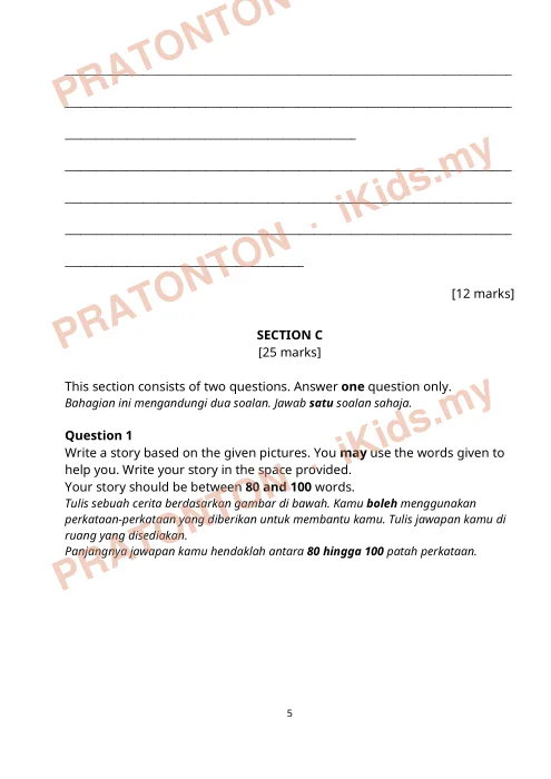 Pratonton muka 5 lembaran English Test Section A 2 — Bahasa Inggeris Tahun 4
