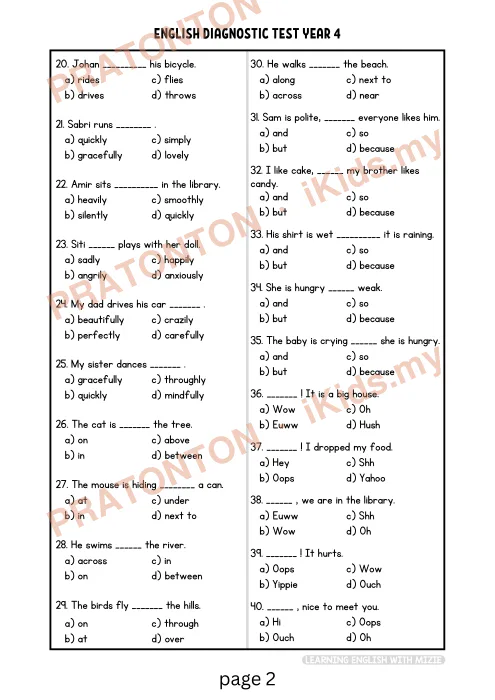 Pratonton muka 3 lembaran English Test — Bahasa Inggeris Tahun 4
