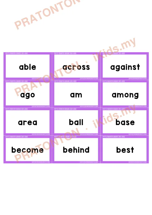 Pratonton muka 1 lembaran English Vocabulary — Bahasa Inggeris Tahun 4