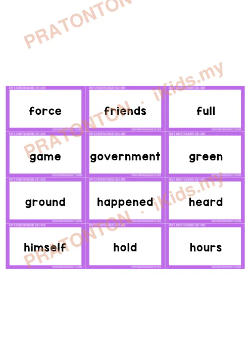 Pratonton muka 6 lembaran English Vocabulary — Bahasa Inggeris Tahun 4