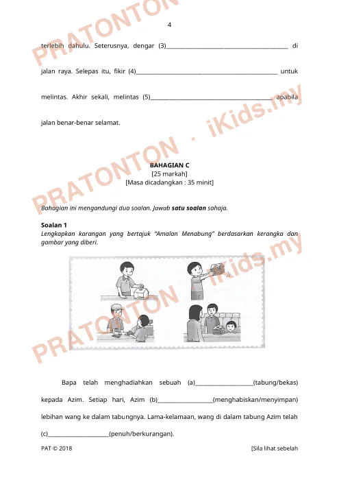 Pratonton muka 4 lembaran Kertas Soalan Bahasa Melayu 18 — Bahasa Melayu Tahun 2