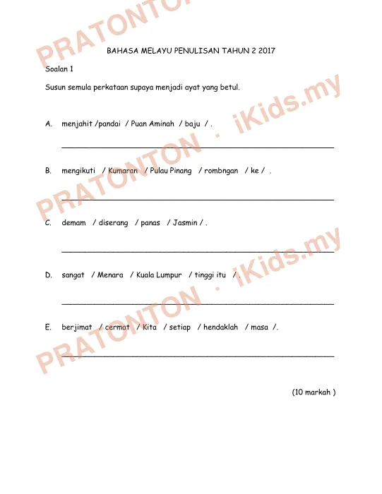 Pratonton muka 1 lembaran Kertas Soalan Bahasa Melayu 21 — Bahasa Melayu Tahun 2
