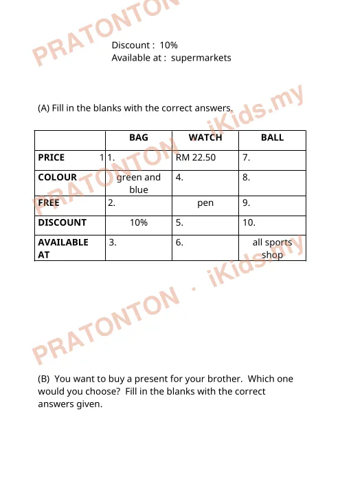 Pratonton muka 4 lembaran Lembaran Kerja Bahasa Inggeris 4 — Bahasa Inggeris Tahun 3