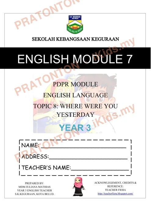 Pratonton muka 1 lembaran Modul Bahasa Inggeris 25 — Bahasa Inggeris Tahun 3