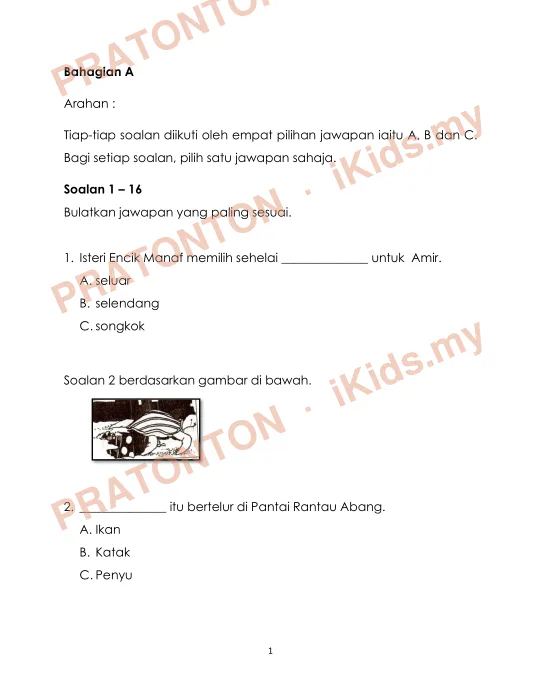 Pratonton muka 1 lembaran Kertas Soalan Bahasa Melayu 22 — Bahasa Melayu Tahun 2