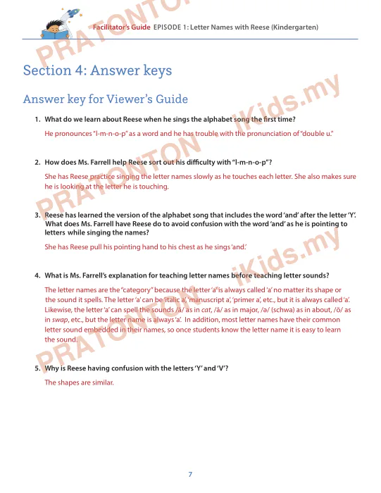 Pratonton muka 7 lembaran Facilitator’s Guide — Bahasa Inggeris Tahun 1