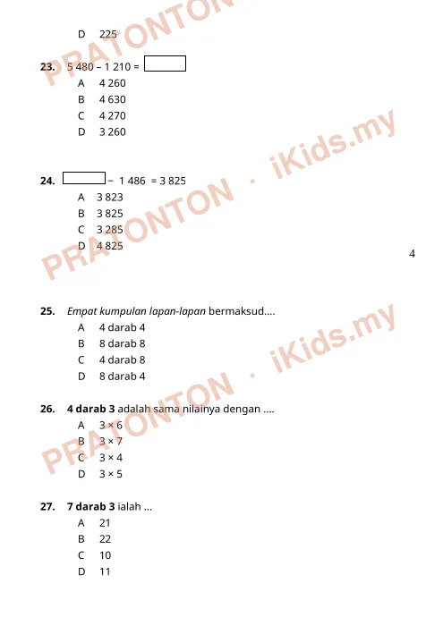 Pratonton muka 6 lembaran Kertas Soalan Matematik 2 — Matematik Tahun 3