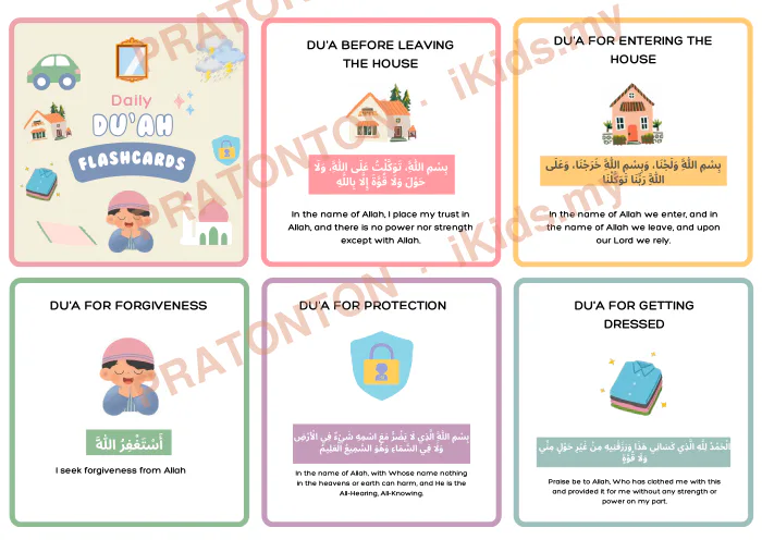 Pratonton muka 1 lembaran Flashcard Doa Harian (BI) — Pendidikan Islam Anak Istimewa