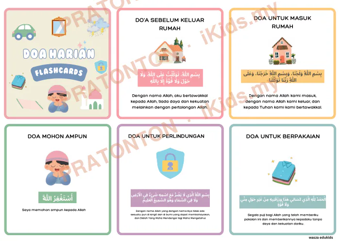 Pratonton muka 1 lembaran Flashcard Doa Harian (BM) — Pendidikan Islam Anak Istimewa