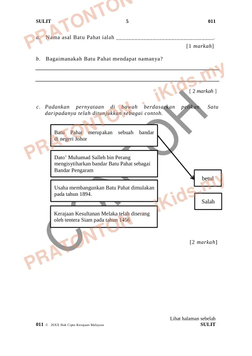 Pratonton muka 5 lembaran Format Soalan UPSR Mulai 2016 — Bahasa Melayu Pemahaman Bahagian B — Bahasa Melayu Tahun 6