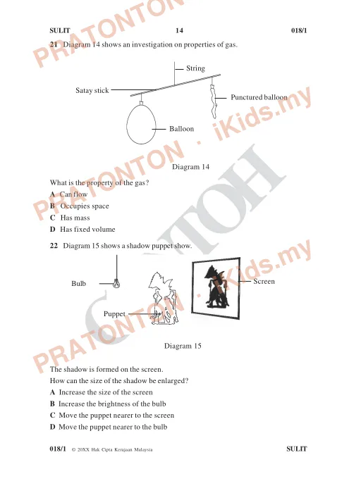 Pratonton muka 14 lembaran Format Soalan UPSR Mulai 2016 — Sains Kertas 1 (Bahasa Inggeris) — Sains Tahun 6