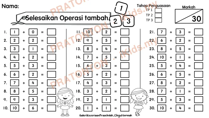 Pratonton muka 1 lembaran GaleriKeceriaanPrasekolah_CikguNormah — Matematik Tahun 1