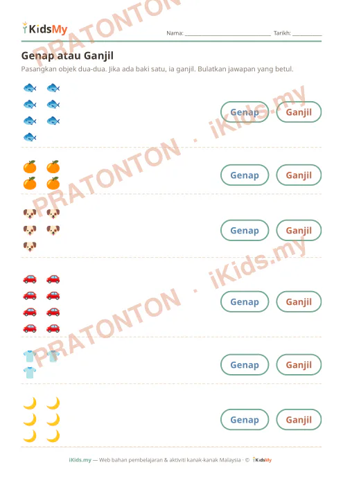 Pratonton muka 1 lembaran Genap atau Ganjil (Set 3) — Matematik Anak Istimewa