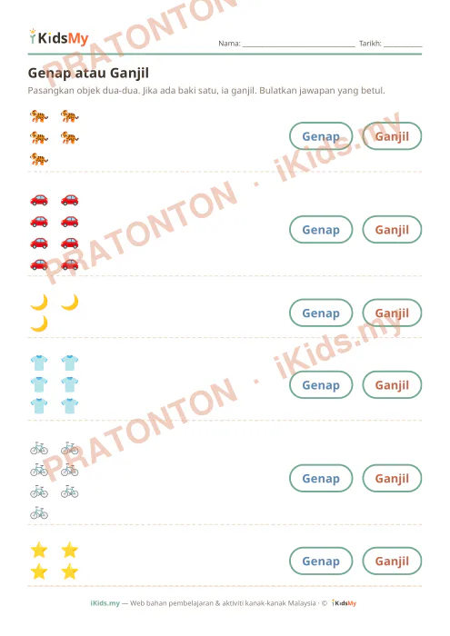 Pratonton muka 1 lembaran Genap atau Ganjil (Set 4) — Matematik Anak Istimewa