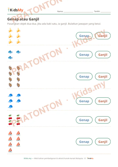 Pratonton muka 1 lembaran Genap atau Ganjil (Set 6) — Matematik Anak Istimewa