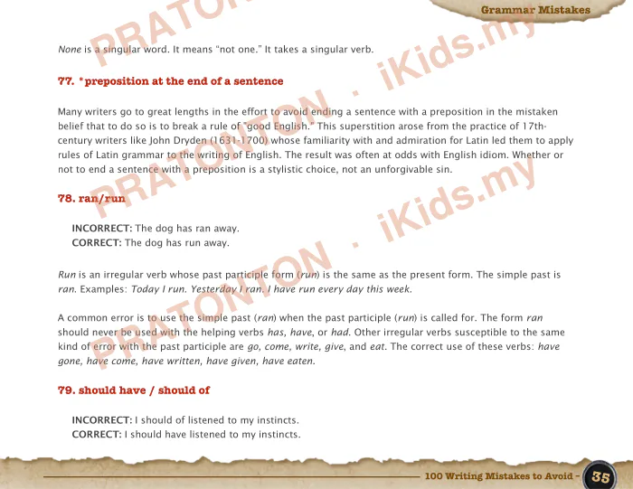 Pratonton muka 5 lembaran Grammar Mistakes — Bahasa Inggeris Tahun 1