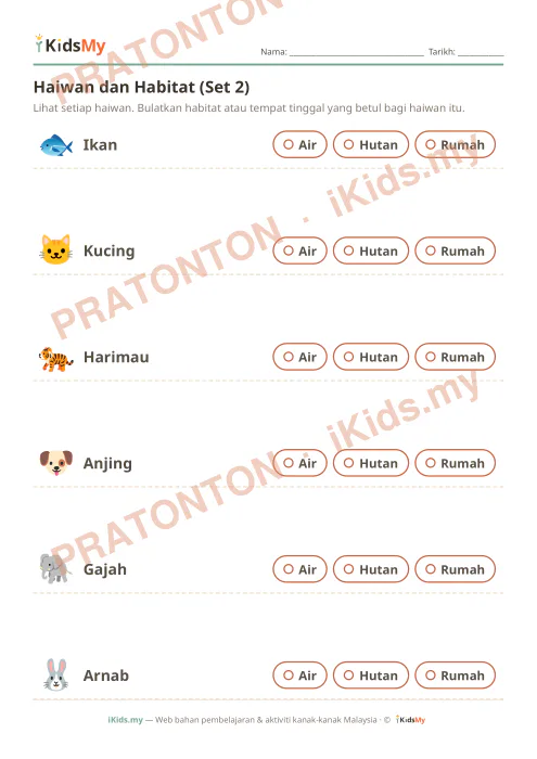 Pratonton muka 1 lembaran Haiwan dan Habitat (Set 2) — Sains Tahun 1