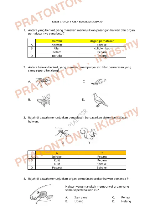 Pratonton muka 1 lembaran Haiwan — Sains Tahun 4