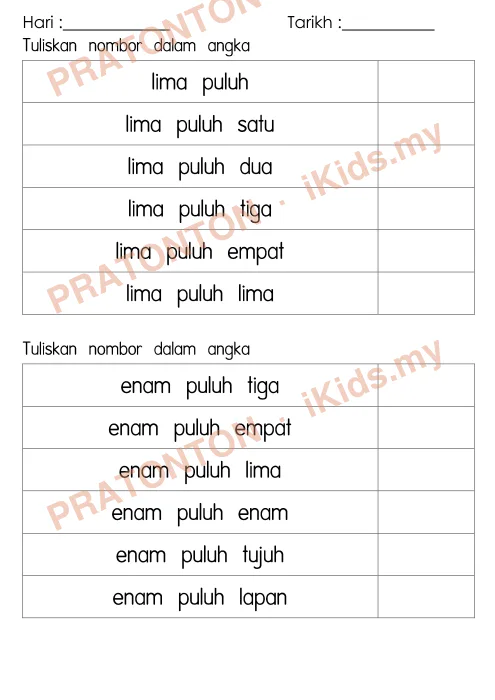 Pratonton muka 8 lembaran Hari : — Matematik Tahun 1