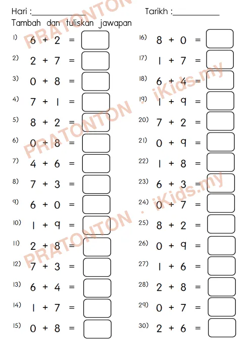 Pratonton muka 10 lembaran Hari : — Matematik Tahun 1
